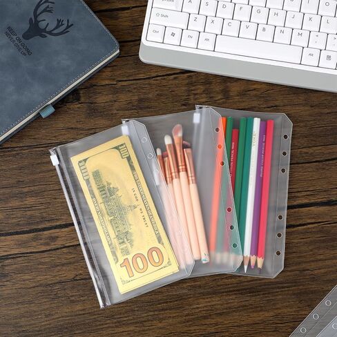 A6 Binder Pockets 12 Pcs Clear PVC Binder Inserts, Waterproof A6 Binder Envelopes with Zipper, 6-Holes A6 Cash Envelopes for 6 Ring Binders Organizer Photos Cards Bills in Saudi Arabia