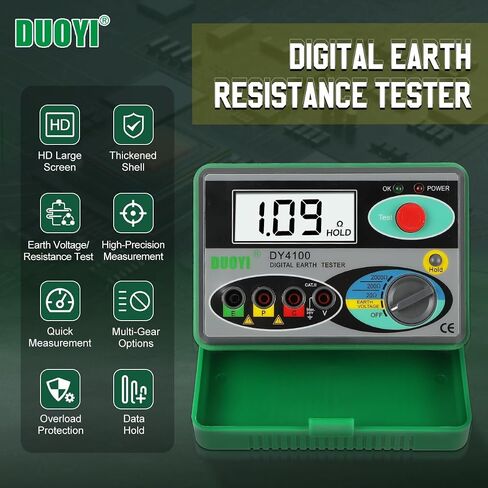 DUOYI جهاز اختبار مقاومة الأرض الرقمي 0-2000 أوم متر AC جهاز اختبار الجهد الأرضي استجابة سريعة جهاز اختبار مقاومة الأرض للحماية من الحمل الزائد جهاز قياس الجهد الكهربائي مع حقيبة أدوات in Saudi Arabia