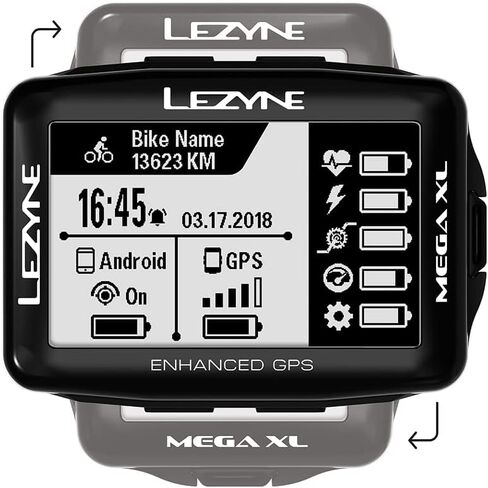 كمبيوتر دراجة LEZYNE Mega XL GPS، ملاحة خطوة بخطوة، وقت تشغيل 48 ساعة، قابل لإعادة الشحن عبر USB، ANT+ وبلوتوث ذكي، شرائح Strava، نظام GPS لركوب الدراجات in Saudi Arabia