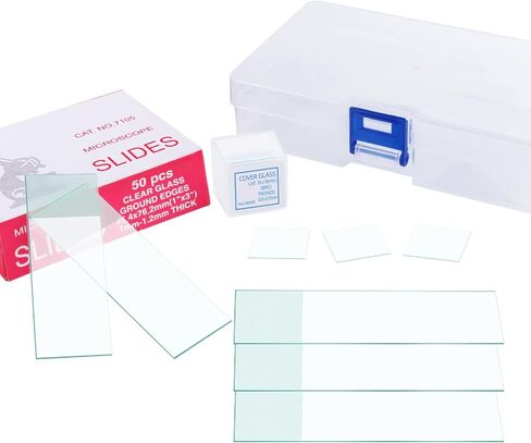Microscope Slides and Covers, Pre-Cleaned Blank Glass Slides for Microscope Set with 50 Pcs Microscope Slides and 100 Pcs Coverslips, Microscope Slides for School Laboratory Home Education in Saudi Arabia