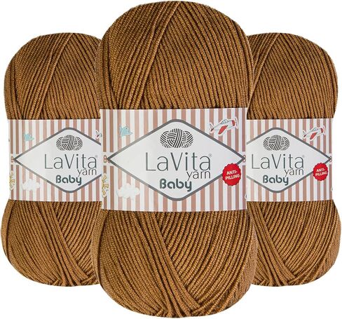 Lavita Baby Premium Anti-Pill 3 Pack of 100gr/3,5oz - 100% Acrylic Yarn for Knitting & Crocheting – Soft - Hypoallergenic - Machine - Washable & Ideal for Baby & Adult Projects 820 yd - 10.5 oz in Saudi Arabia