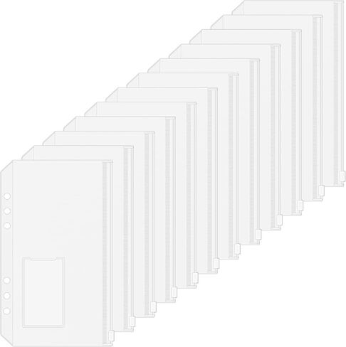 12 قطعة من HAUTOCO جيوب مجلدة بحجم A6 مع جيب للملصق، ومغلفات نقدية من البولي فينيل كلوريد لوضع الميزانية، وأظرف شفافة بسحاب ذات 6 فتحات لتوفير النقود، وأكياس مجلدة مقاومة للماء لحافظة أجهزة الكمبيوتر المحمولة ذات 6 حلقات مقاس A6 in Kuwait