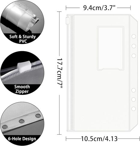 12 قطعة من HAUTOCO جيوب مجلدة بحجم A6 مع جيب للملصق، ومغلفات نقدية من البولي فينيل كلوريد لوضع الميزانية، وأظرف شفافة بسحاب ذات 6 فتحات لتوفير النقود، وأكياس مجلدة مقاومة للماء لحافظة أجهزة الكمبيوتر المحمولة ذات 6 حلقات مقاس A6 in Kuwait