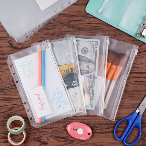 12 قطعة من HAUTOCO جيوب مجلدة بحجم A6 مع جيب للملصق، ومغلفات نقدية من البولي فينيل كلوريد لوضع الميزانية، وأظرف شفافة بسحاب ذات 6 فتحات لتوفير النقود، وأكياس مجلدة مقاومة للماء لحافظة أجهزة الكمبيوتر المحمولة ذات 6 حلقات مقاس A6 in Kuwait