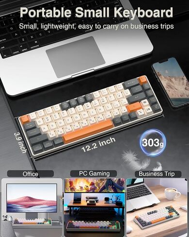 60 Percent Keyboard,RGB Backlit Gaming Keyboard USB-C Wired,Portable 68 Keys Compact Mini Keyboard for Business Trips,Office,PC Games (SK968,Blue&Orange) in Kuwait