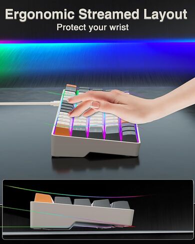 60 Percent Keyboard,RGB Backlit Gaming Keyboard USB-C Wired,Portable 68 Keys Compact Mini Keyboard for Business Trips,Office,PC Games (SK968,Blue&Orange) in Kuwait