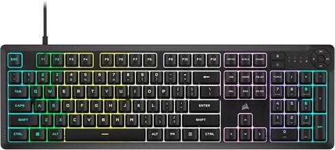 لوحة مفاتيح سلكية للألعاب من Corsair K55 CORE RGB Membrane - مفاتيح هادئة وسريعة الاستجابة - مقاومة الانسكاب - عشرة مناطق RGB - مفاتيح الوسائط - متوافقة مع iCUE - QWERTY NA - الكمبيوتر الشخصي، Mac - أسود in Saudi Arabia
