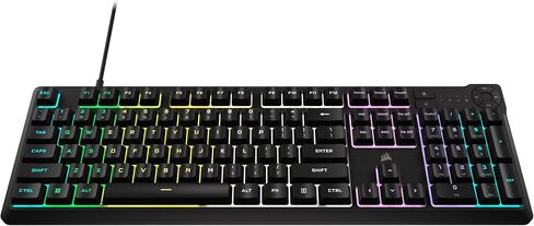 لوحة مفاتيح سلكية للألعاب من Corsair K55 CORE RGB Membrane - مفاتيح هادئة وسريعة الاستجابة - مقاومة الانسكاب - عشرة مناطق RGB - مفاتيح الوسائط - متوافقة مع iCUE - QWERTY NA - الكمبيوتر الشخصي، Mac - أسود in Saudi Arabia