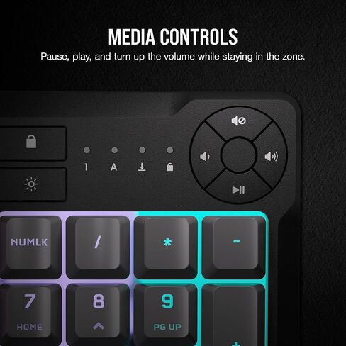لوحة مفاتيح سلكية للألعاب من Corsair K55 CORE RGB Membrane - مفاتيح هادئة وسريعة الاستجابة - مقاومة الانسكاب - عشرة مناطق RGB - مفاتيح الوسائط - متوافقة مع iCUE - QWERTY NA - الكمبيوتر الشخصي، Mac - أسود in Saudi Arabia