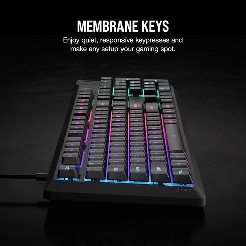 لوحة مفاتيح سلكية للألعاب من Corsair K55 CORE RGB Membrane - مفاتيح هادئة وسريعة الاستجابة - مقاومة الانسكاب - عشرة مناطق RGB - مفاتيح الوسائط - متوافقة مع iCUE - QWERTY NA - الكمبيوتر الشخصي، Mac - أسود in Saudi Arabia