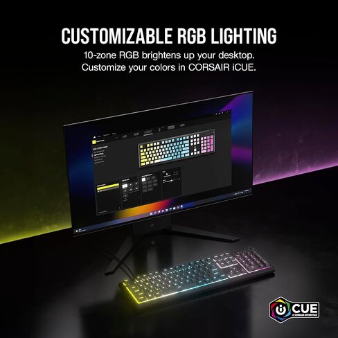 لوحة مفاتيح سلكية للألعاب من Corsair K55 CORE RGB Membrane - مفاتيح هادئة وسريعة الاستجابة - مقاومة الانسكاب - عشرة مناطق RGB - مفاتيح الوسائط - متوافقة مع iCUE - QWERTY NA - الكمبيوتر الشخصي، Mac - أسود in Saudi Arabia