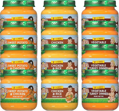 طعام الأطفال من Earth's Best Organic للمرحلة الثانية، مجموعة متنوعة من برطمانات البروتين، 4 أونصة (عبوة من 12 قطعة) in Kuwait