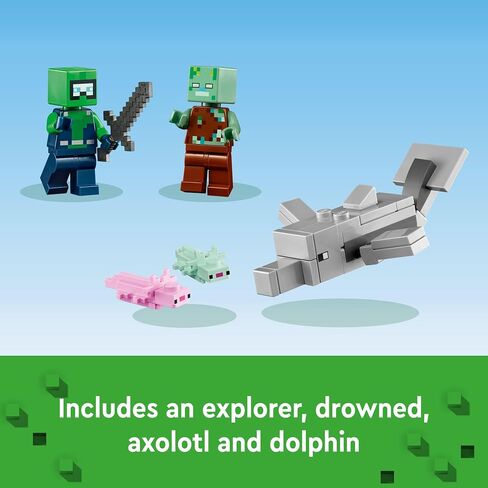 مجموعة ألعاب البناء LEGO Minecraft The Axolotl House 21247، مغامرات إبداعية في قاعدة ملونة تحت الماء، تتضمن مستكشف الغواص والدلافين والغرق والمزيد، لعبة ماينكرافت للأطفال بعمر 7 سنوات in Saudi Arabia