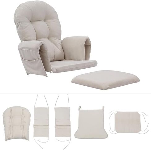 5Pcs Velvet Glider Rocker Replacement Cushions with Side Storage Pockets, Glider Rocking Chair Cushions Set for Nursery, Breastfeeding, Napping,Beige,Round Back in Saudi Arabia