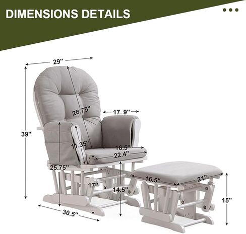 5Pcs Velvet Glider Rocker Replacement Cushions with Side Storage Pockets, Glider Rocking Chair Cushions Set for Nursery, Breastfeeding, Napping,Beige,Round Back in Saudi Arabia