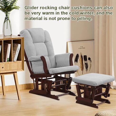 5 قطع من وسائد بديلة مخملية شراعية مع جيوب تخزين جانبية، مجموعة وسائد كرسي هزاز شراعية لغرف الأطفال والرضاعة الطبيعية والقيلولة، بيج، ظهر مستدير in Kuwait