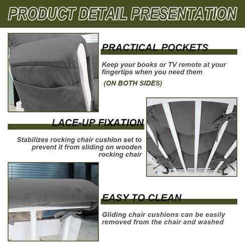 5 قطع من وسائد بديلة مخملية شراعية مع جيوب تخزين جانبية، مجموعة وسائد كرسي هزاز شراعية لغرف الأطفال والرضاعة الطبيعية والقيلولة، بيج، ظهر مستدير in Kuwait
