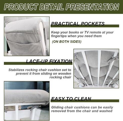 5Pcs Velvet Glider Rocker Replacement Cushions with Side Storage Pockets, Glider Rocking Chair Cushions Set for Nursery, Breastfeeding, Napping,Beige,Round Back in Saudi Arabia