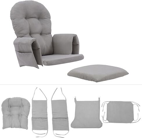 5Pcs Velvet Glider Rocker Replacement Cushions with Side Storage Pockets, Glider Rocking Chair Cushions Set for Nursery, Breastfeeding, Napping,Beige,Round Back in Saudi Arabia