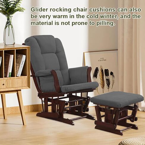 5Pcs Velvet Glider Rocker Replacement Cushions with Side Storage Pockets, Glider Rocking Chair Cushions Set for Nursery, Breastfeeding, Napping,Beige,Round Back in Saudi Arabia