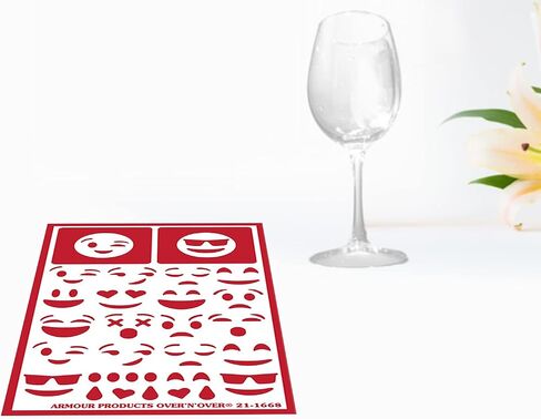 4 Armour Etch Over N Over Reusable Glass Etching Stencils Set | Emoji, Face, Mustache, Lips, Eye, Bow Tie Theme Stencil | Set Includes Brush, Total 5 Items in Saudi Arabia