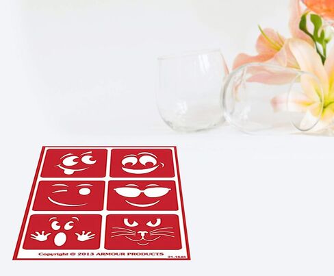 4 Armour Etch Over N Over Reusable Glass Etching Stencils Set | Emoji, Face, Mustache, Lips, Eye, Bow Tie Theme Stencil | Set Includes Brush, Total 5 Items in Saudi Arabia