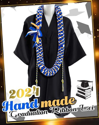 Cindeer Graduation Leis 2024 Graduation Ribbon Lei Graduation Cap Headband Graduation Honor Cords Class of 2024 Graduation Gift Braided Necklace for Men and Women Party Accessories(Black and Gold) in Saudi Arabia