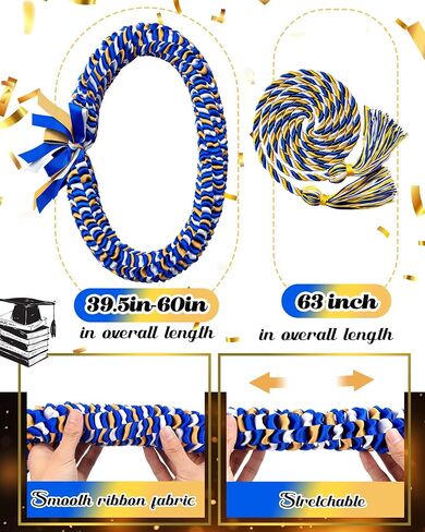 Cindeer Graduation Leis 2024 Graduation Ribbon Lei Graduation Cap Headband Graduation Honor Cords Class of 2024 Graduation Gift Braided Necklace for Men and Women Party Accessories(Black and Gold) in Saudi Arabia