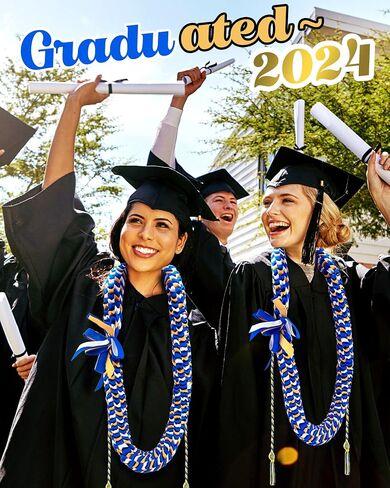 Cindeer Graduation Leis 2024 Graduation Ribbon Lei Graduation Cap Headband Graduation Honor Cords Class of 2024 Graduation Gift Braided Necklace for Men and Women Party Accessories(Black and Gold) in Saudi Arabia