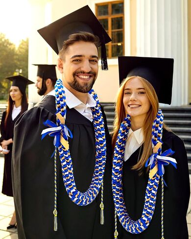 Cindeer Graduation Leis 2024 Graduation Ribbon Lei Graduation Cap Headband Graduation Honor Cords Class of 2024 Graduation Gift Braided Necklace for Men and Women Party Accessories(Black and Gold) in Saudi Arabia