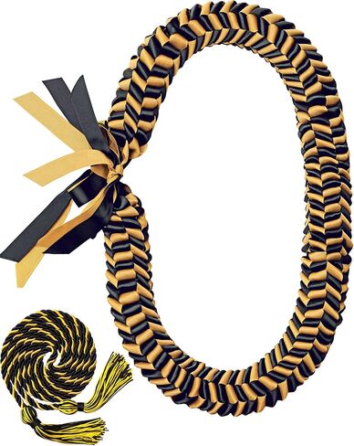 Cindeer Graduation Leis 2024 Graduation Ribbon Lei Graduation Cap Headband Graduation Honor Cords Class of 2024 Graduation Gift Braided Necklace for Men and Women Party Accessories(Black and Gold) in Saudi Arabia