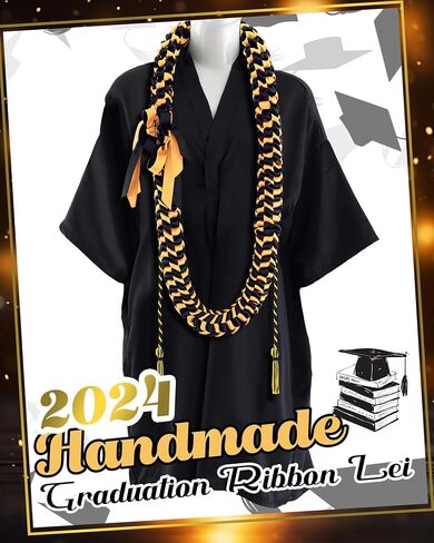 Cindeer Graduation Leis 2024 Graduation Ribbon Lei Graduation Cap Headband Graduation Honor Cords Class of 2024 Graduation Gift Braided Necklace for Men and Women Party Accessories(Black and Gold) in Saudi Arabia