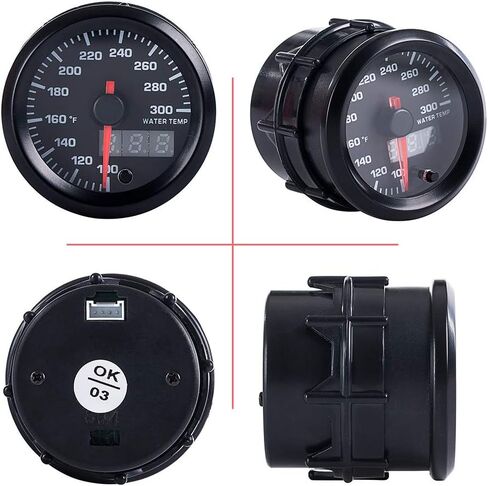 مجموعة قياس درجة حرارة مبرد الماء 7 ألوان 100-300 مؤشر فهرنهايت وقراءات رقمية LED 2-1/16 بوصة 52 مم قرص أسود لشاحنة السيارة (فهرنهايت) in Kuwait