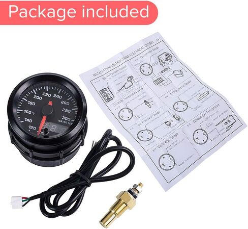 مجموعة قياس درجة حرارة مبرد الماء 7 ألوان 100-300 مؤشر فهرنهايت وقراءات رقمية LED 2-1/16 بوصة 52 مم قرص أسود لشاحنة السيارة (فهرنهايت) in Kuwait