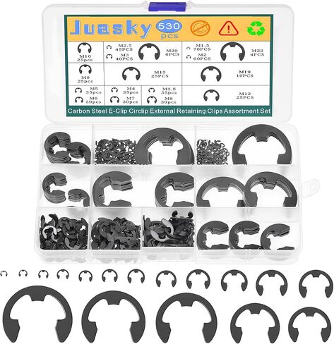 مجموعة متنوعة من حلقات الاحتفاظ بحلقات الإحكام المكونة من 530 قطعة، 17 مقاسًا، مشبك الاحتفاظ بالفولاذ عالي الكربون المعالج بالحرارة، مجموعة متنوعة من المشابك المعدنية M1.5-M22 in Kuwait