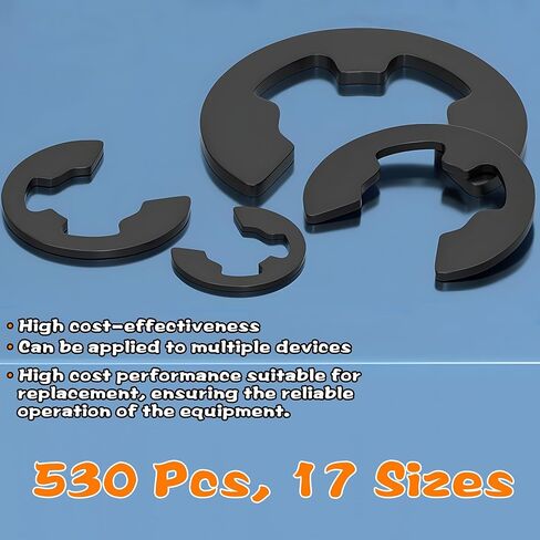 مجموعة متنوعة من حلقات الاحتفاظ بحلقات الإحكام المكونة من 530 قطعة، 17 مقاسًا، مشبك الاحتفاظ بالفولاذ عالي الكربون المعالج بالحرارة، مجموعة متنوعة من المشابك المعدنية M1.5-M22 in Kuwait