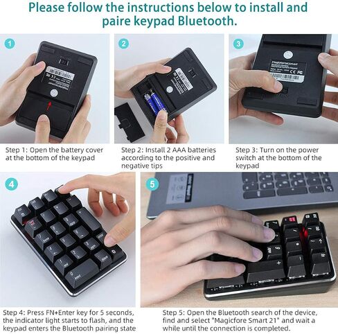 Qisan Mechanical Numeric Keypad Wireless Bluetooth Keypad GATERON Red Switch 21 Keys Mini Numpad Portable Keypad Extended Layout Magicforce for for Financial Cashier Securities-Black in Saudi Arabia