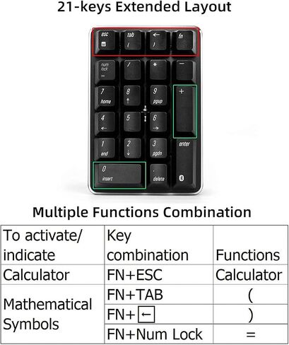 Qisan Mechanical Numeric Keypad Wireless Bluetooth Keypad GATERON Red Switch 21 Keys Mini Numpad Portable Keypad Extended Layout Magicforce for for Financial Cashier Securities-Black in Saudi Arabia