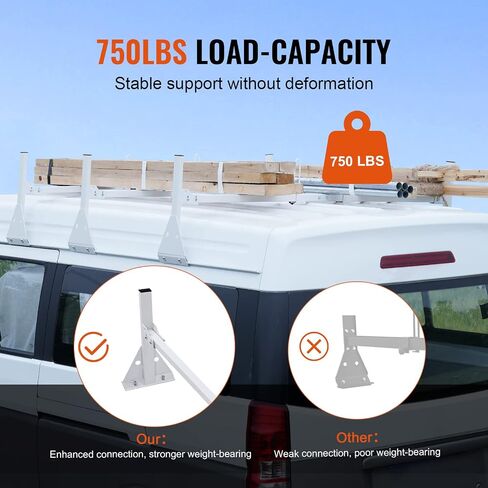 VEVOR Van Ladder Rack, 56.3-61.4" Rain Gutter Van Roof Racks, Alloy Steel Roof Rack with 750 lbs Capacity, Van Roof Ladder Rack with Ladder Stoppers, Compatible with Full-Size Vans, 3 Bars in Saudi Arabia