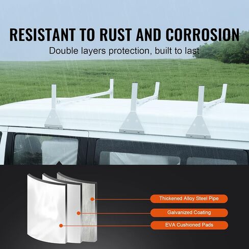 VEVOR Van Ladder Rack, 56.3-61.4" Rain Gutter Van Roof Racks, Alloy Steel Roof Rack with 750 lbs Capacity, Van Roof Ladder Rack with Ladder Stoppers, Compatible with Full-Size Vans, 3 Bars in Saudi Arabia