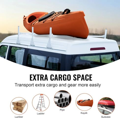 VEVOR Van Ladder Rack, 56.3-61.4" Rain Gutter Van Roof Racks, Alloy Steel Roof Rack with 750 lbs Capacity, Van Roof Ladder Rack with Ladder Stoppers, Compatible with Full-Size Vans, 3 Bars in Saudi Arabia