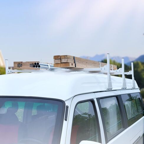 VEVOR Van Ladder Rack, 56.3-61.4" Rain Gutter Van Roof Racks, Alloy Steel Roof Rack with 750 lbs Capacity, Van Roof Ladder Rack with Ladder Stoppers, Compatible with Full-Size Vans, 3 Bars in Saudi Arabia