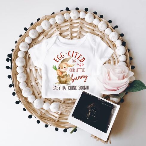 Eggcited For Our Little Bunny Easter Baby Announcement Onesie. Pregnancy Announcement to Family, Husband, Grandparents. Easter 2023 Baby Reveal Gift ideas. in Saudi Arabia