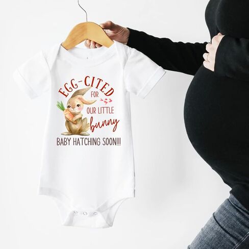 Eggcited For Our Little Bunny Easter Baby Announcement Onesie. Pregnancy Announcement to Family, Husband, Grandparents. Easter 2023 Baby Reveal Gift ideas. in Saudi Arabia
