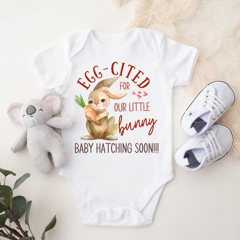 Eggcited For Our Little Bunny Easter Baby Announcement Onesie. Pregnancy Announcement to Family, Husband, Grandparents. Easter 2023 Baby Reveal Gift ideas. in Saudi Arabia
