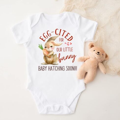 Eggcited For Our Little Bunny Easter Baby Announcement Onesie. Pregnancy Announcement to Family, Husband, Grandparents. Easter 2023 Baby Reveal Gift ideas. in Saudi Arabia