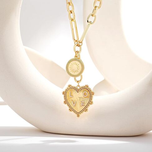 CLASSYZINT 18K Gold Plated Coin Lion Head Pendant Necklace Chunky Paperclip Choker Necklace For Gifts On Birthday Holidays For Women Girls… in Saudi Arabia