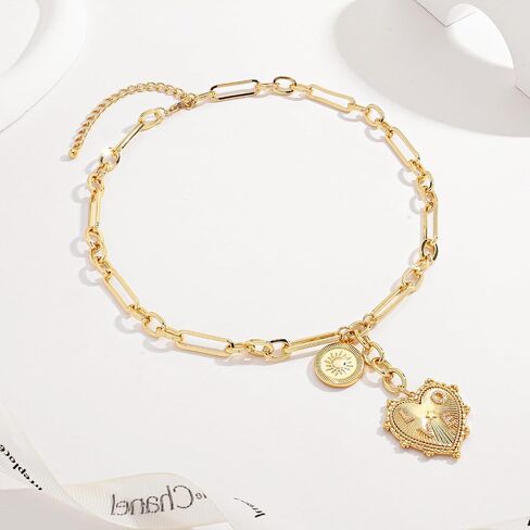CLASSYZINT 18K Gold Plated Coin Lion Head Pendant Necklace Chunky Paperclip Choker Necklace For Gifts On Birthday Holidays For Women Girls… in Saudi Arabia