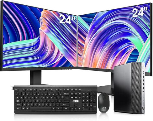 HP Elitedesk 800 G3 SFF Desktop PC - Intel i7-6700,32GB DDR4,1TB NVMe SSD + 2TB HDD, AX200 Wi-Fi 6,Dual 24-Inch Monitors, Wireless Keyboard and Mouse,Win 10 Pro (Renewed), Black/Silver in Saudi Arabia