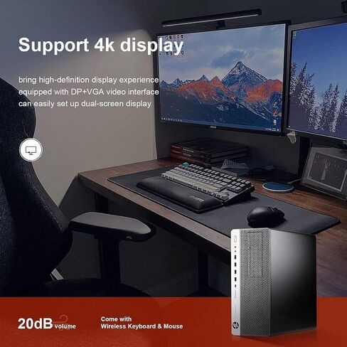 HP Elitedesk 800 G3 SFF Desktop PC - Intel i7-6700,32GB DDR4,1TB NVMe SSD + 2TB HDD, AX200 Wi-Fi 6,Dual 24-Inch Monitors, Wireless Keyboard and Mouse,Win 10 Pro (Renewed), Black/Silver in Saudi Arabia